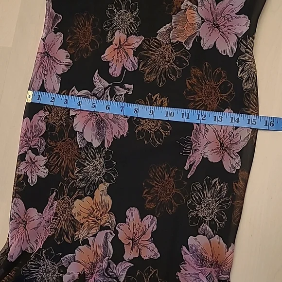 EUC 1990s VTG  Scarlett Black with Pink Floral Print Slip Dress with Flowing Hem - Picture 12 of 16